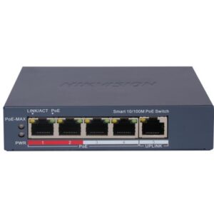 Hikvision L2 Smart Managed 4 10/100M RJ45 PoE ports 1 10/100M RJ45 port 802.3af/at PoE power budget 60W