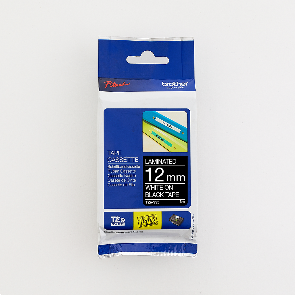 Brother 12MM White on Black Laminated tape