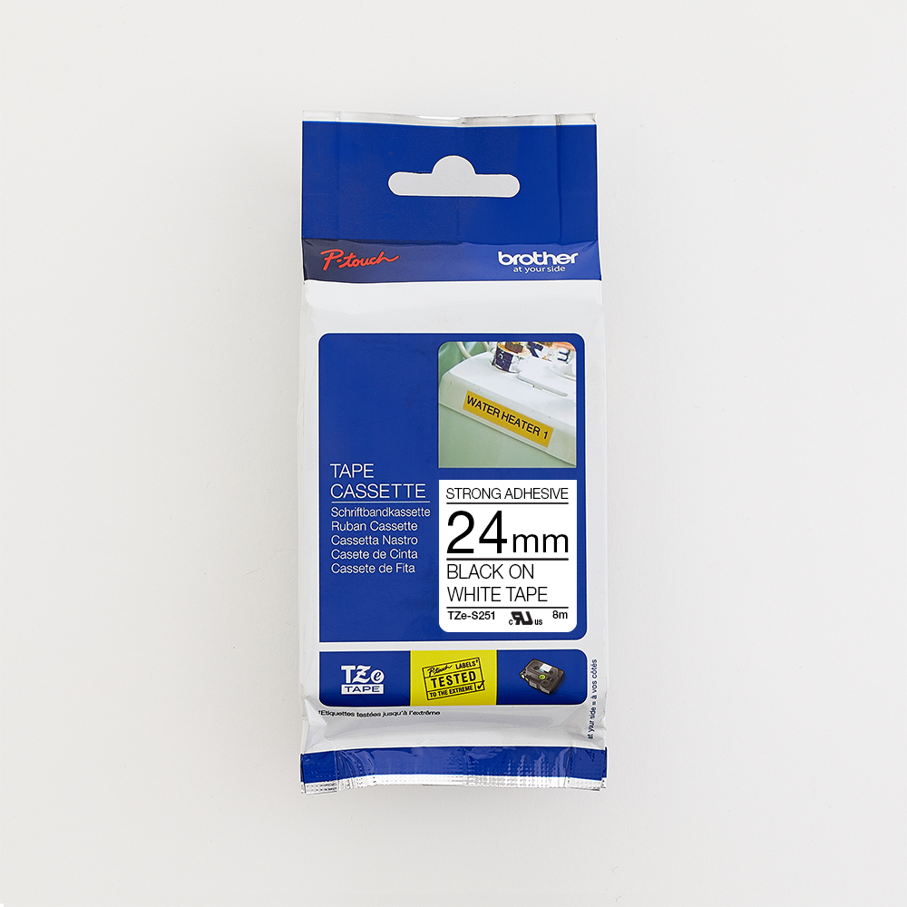 Brother 24MM Black on White Strong Adhesive Laminated tape